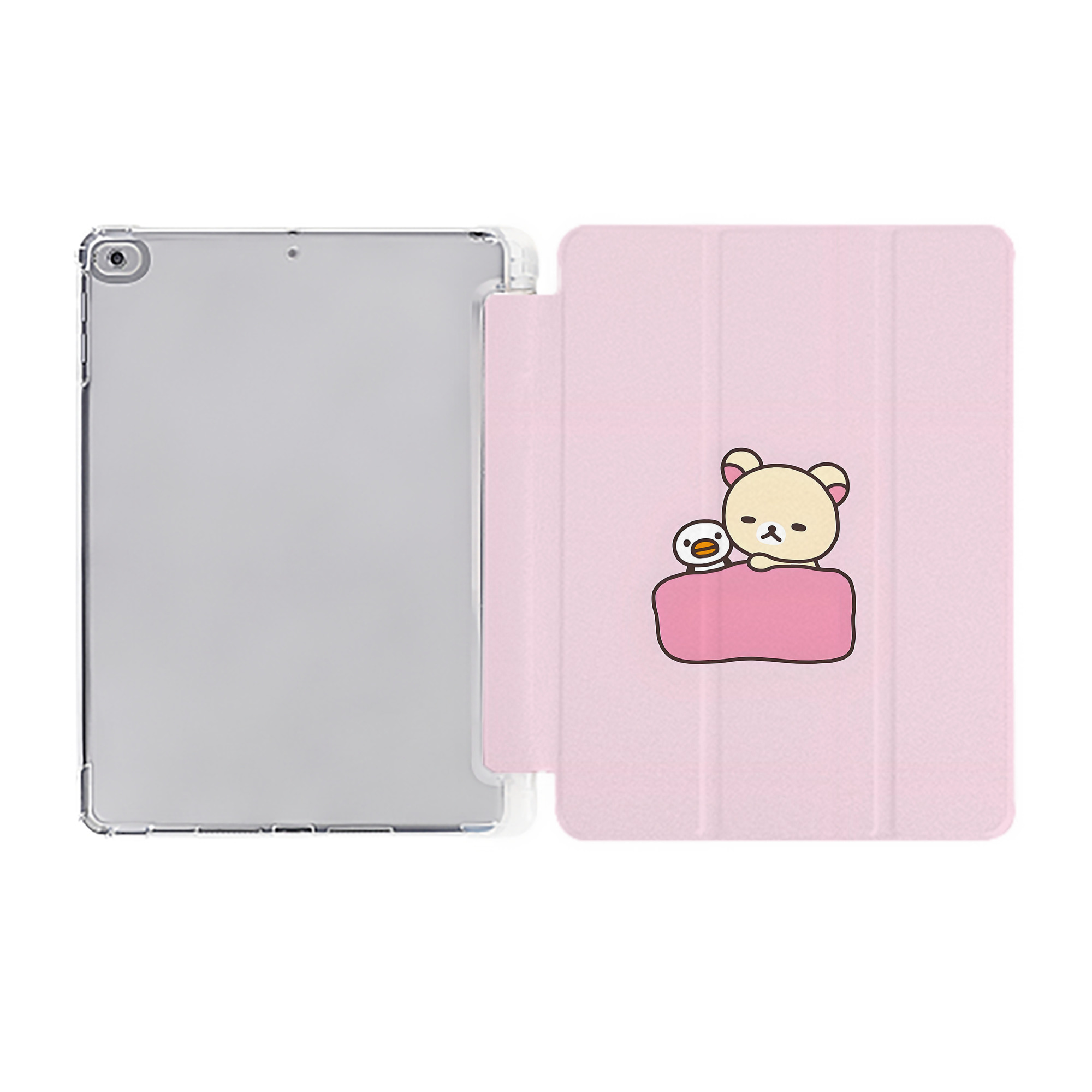 （画像用） リラックマ リラックマ キイロイトリ Rilakkuma Korilakkuma Kiiroitori IPad ケース ペン収納付き 三つ折りスタンド PUレザー×シリコン 対応機種9.5/10.5/10.9インチ